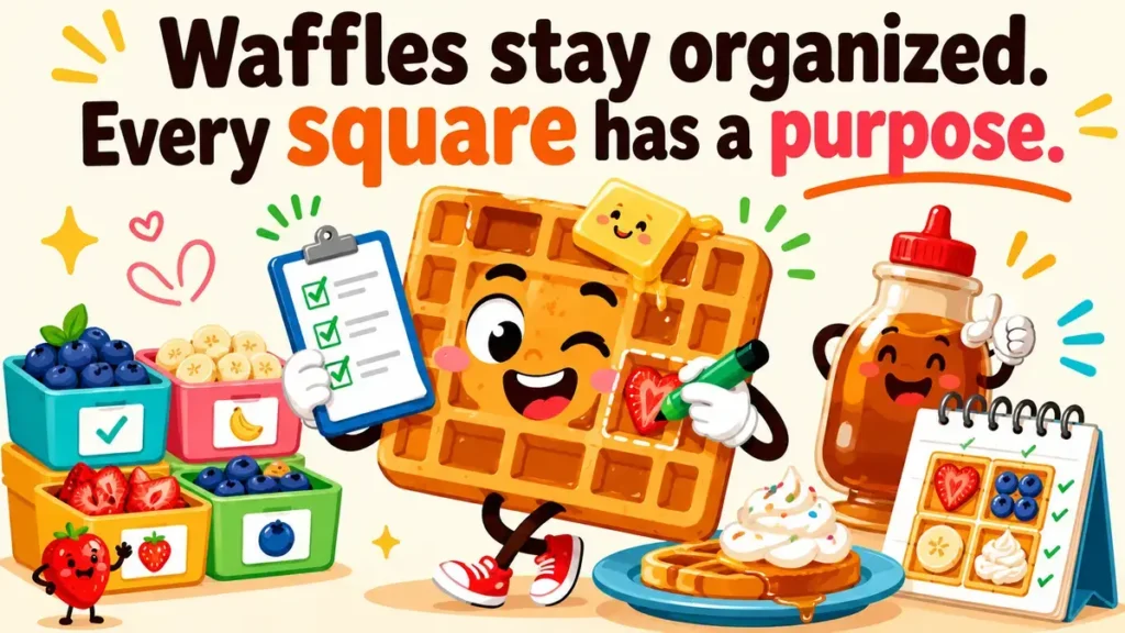 Waffles stay organized. Every square has a purpose.