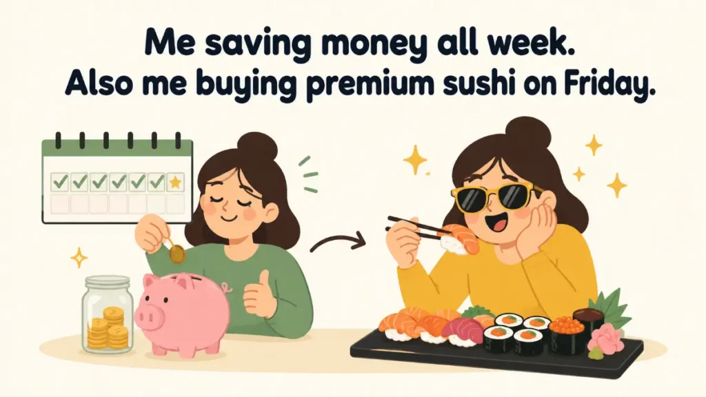 me-saving-money-all-week-also-me-buying-premium-sushi-on-friday